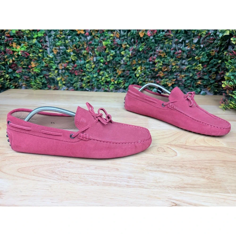 Tods Gommino Driving Shoes Red Suede Leather Loafers Made In Italy Mens 8.5 EUC